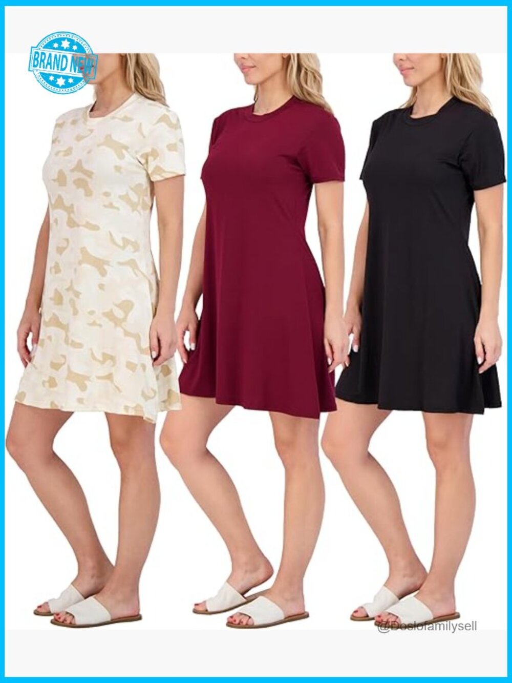 3 Pack Women's Short Sleeve T Shirt Dress Swing Loose Casual Lounge Everyday